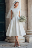 Robe de mariée blanche à col rond sans manches A Line
