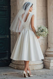 Robe de mariée blanche à col rond sans manches A Line