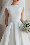 Robe de mariée blanche à col rond sans manches A Line