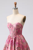Corset Fuchsia Jacquard A Line Longue robe de bal sans bretelles