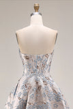 Corset de bal argenté Silver Jacquard bustless A Line Longue robe de bal avec fente