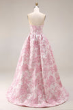 Corset fleuri rose bustier Jacquard brocart en brocart A avec une longue robe de bal avec fente