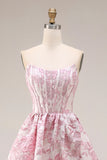 Corset fleuri rose bustier Jacquard brocart en brocart A avec une longue robe de bal avec fente