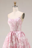 Corset fleuri rose bustier Jacquard brocart en brocart A avec une longue robe de bal avec fente