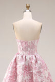 Corset fleuri rose bustier Jacquard brocart en brocart A avec une longue robe de bal avec fente