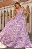 Corset A-Line Jacquard bretelles lilas Brocart longue robe de bal