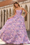 Corset de satin sans bretelles lilas Jacquard brocart longue robe de bal