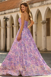 Corset A-Line Jacquard bretelles lilas Brocart longue robe de bal