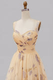 Robe longue de bal à motifs plissés à motifs A en ligne jaune avec volants