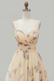 Robe longue de bal à motifs plissés à motifs A en ligne jaune avec volants