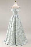 Robe de bal longue en satin à motif A-line dénudé épaule décalée et fente