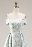 Longue robe de demoiselle d’honneur à motif fleur blanche bleu dénudé avec fente
