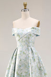 Robe de bal longue en satin à motif A-line dénudé épaule décalée et fente