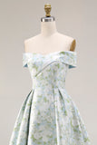 Longue robe de demoiselle d’honneur à motif fleur blanche bleu dénudé avec fente