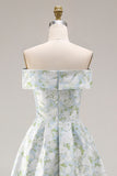 Longue robe de demoiselle d’honneur à motif fleur blanche bleu dénudé avec fente