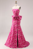 Robe de bal de bal longue à fente longue en fente florale fûche en fête fête en fête de promo en fête de promo sans bustiers