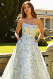 Robe de bal longue de bal sans bretelles A Line A Line, fleurs blanches