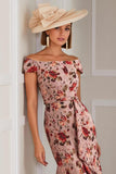 Dusty Rose Floral Épaule Dénudée Sirène Midi Robe Mère de la Mariée