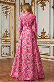 Fleur fuchsia Une ligne col chemise Robe longue mère de la mariée avec lien à la taille