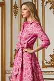Fleur fuchsia Une ligne col chemise Robe longue mère de la mariée avec lien à la taille