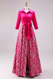 Fuchsia Fleur Une ligne en satin longue robe mère de la mariée avec nœud pappillon