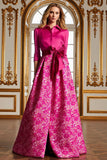 Robe longue mère de la mariée en satin fuchsia à fleurs