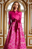 Robe longue mère de la mariée en satin fuchsia à fleurs