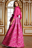 Fuchsia Fleur Une ligne en satin longue robe mère de la mariée avec nœud pappillon