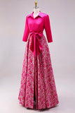 Fuchsia Fleur Une ligne en satin longue robe mère de la mariée avec nœud pappillon