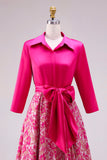 Fuchsia Fleur Une ligne en satin longue robe mère de la mariée avec nœud pappillon
