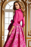Robe longue mère de la mariée en satin fuchsia à fleurs