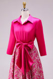 Fuchsia Fleur Une ligne en satin longue robe mère de la mariée avec nœud pappillon