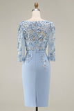 Robe midi Mother of the Bride Mother of the Bride à col bateau bleu clair avec un col en fusil et manches 3/4