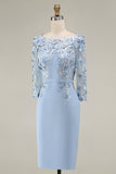 Robe midi Mother of the Bride Mother of the Bride à col bateau bleu clair avec un col en fusil et manches 3/4