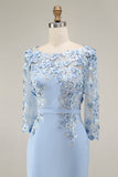 Robe midi Mother of the Bride Mother of the Bride à col bateau bleu clair avec un col en fusil et manches 3/4