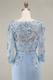 Robe midi Mother of the Bride Mother of the Bride à col bateau bleu clair avec un col en fusil et manches 3/4
