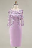 Robe midi Mother of the Bride Mother of the Bride à col bateau bleu clair avec un col en fusil et manches 3/4