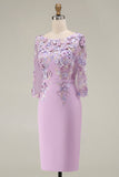 Robe midi Mother of the Bride Mother of the Bride à col bateau bleu clair avec un col en fusil et manches 3/4