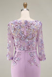 Robe midi Mother of the Bride Mother of the Bride à col bateau bleu clair avec un col en fusil et manches 3/4