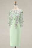 Robe midi Mother of the Bride Mother of the Bride à col bateau bleu clair avec un col en fusil et manches 3/4