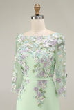 Robe midi Mother of the Bride Mother of the Bride à col bateau bleu clair avec un col en fusil et manches 3/4