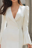Robe de mariée courte blazer courte bodycon en châle ivoire à manches évasées