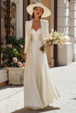 Robe de mariée longue au sol en satin ivoire en satin A 2 pièces avec veste