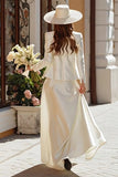 Robe de mariée longue au sol en satin ivoire en satin A 2 pièces avec veste