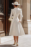 Robe de mariée midi blazer midi en Ivoire à simple boutonnage en châle boutonné