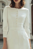 Robe de mariée courte à col bateau bodycon en ivoire avec boutons