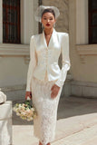 Tenues de mariage Midi en satin ivoire en châle 2 pièces avec boutons