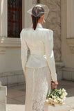 Tenues de mariage Midi en satin ivoire en châle 2 pièces avec boutons