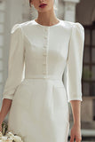 Robe de mariée midi bodycon à col rond en ivoire avec boutons
