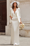 Robe de mariée longue en satin en satin en ivoire avec blazer